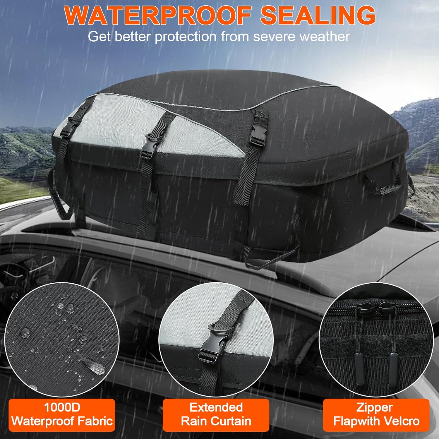 Skiennix Waterproof Car Rooftop Cargo Carrier Bag - 15 Cubic Feet Capacity | Durable Roof Top Storage Solution