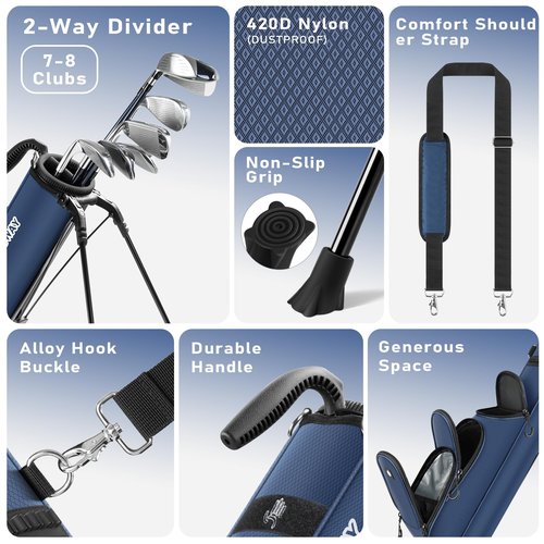 Findway Golf Stand Bag, [Upgraded Generous Space] Small Golf Bag for Driving Range, Par 3 & Executive Courses, Lightweight Sunday Golf Club Carry Bag with 3 Pockets