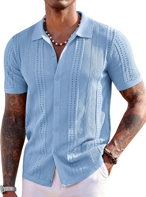 COOFANDY Men's Short Sleeve Polo Shirt - Casual Knit Design for Summer Beach Wear