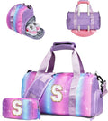 Cool Stuff Personalized Teen Girl Gym Bag - Shoe Compartment & Makeup Pouch | Ideal Gift for Ages 7-12 (Letter S)