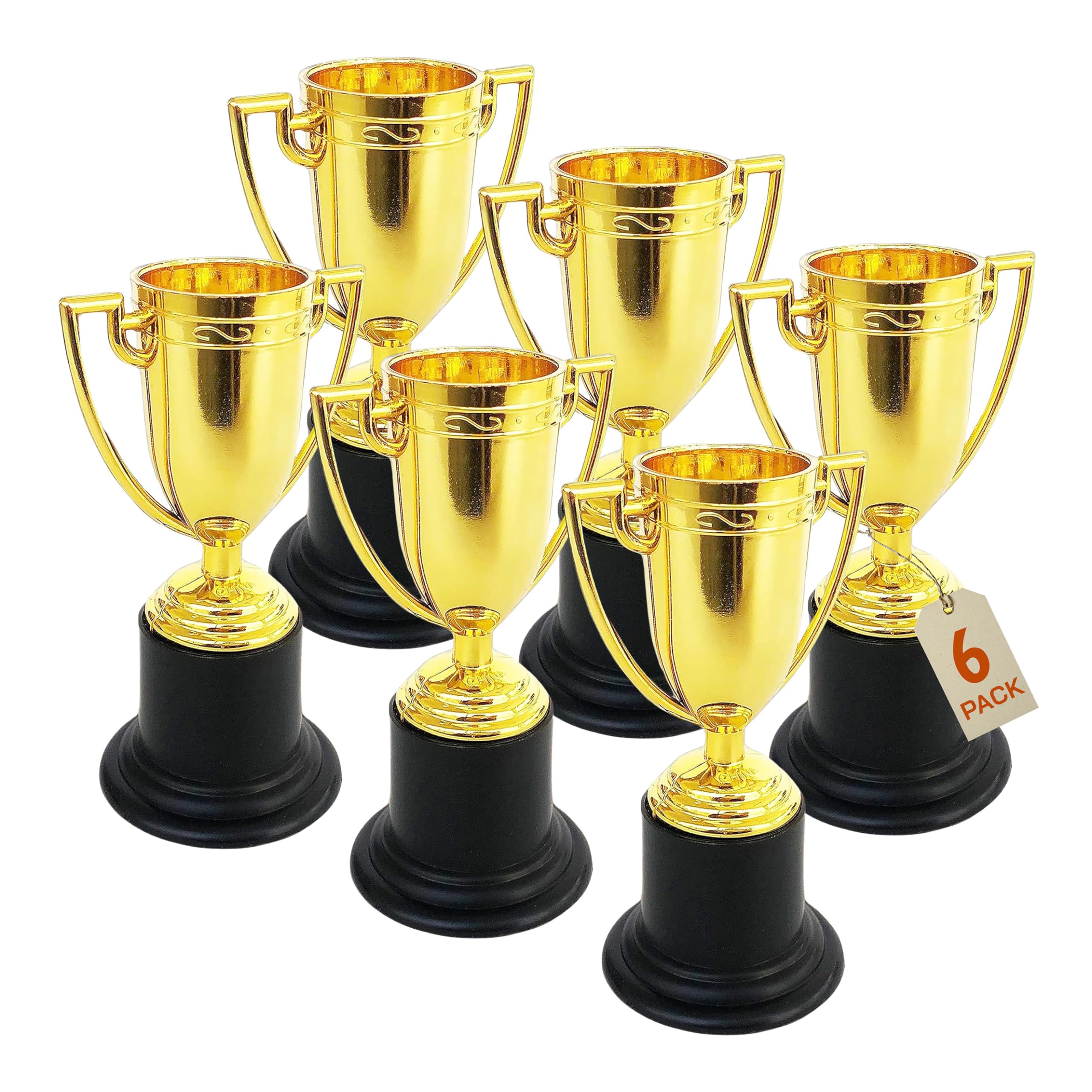 Playbees Plastic Golden Cup Trophy for Kids - 6 Pack - 4 Inch Achievement Prize Awards - Ideal Recognition for School, Sports, Office, Carnival Games - Party Favors, Decor, Props - Motivational