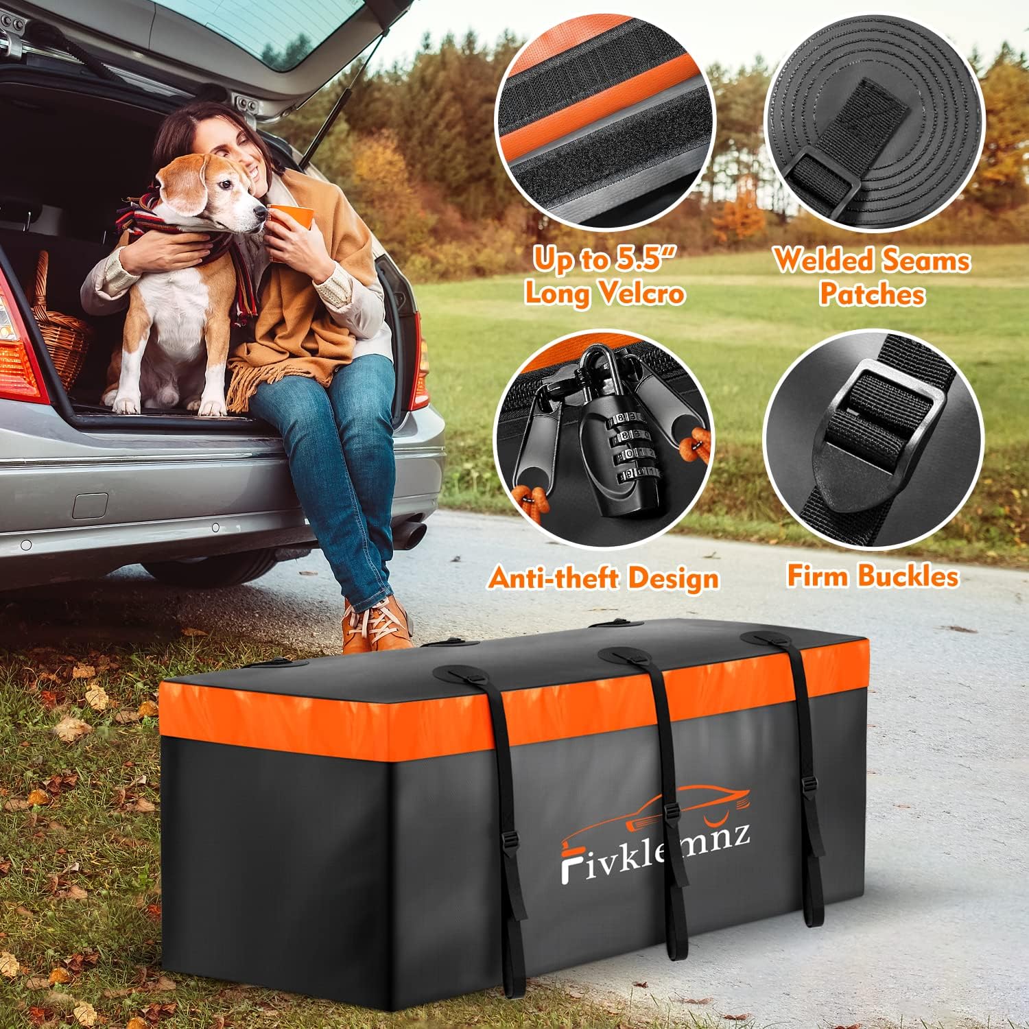 Skiennix Hitch Mount Cargo Carrier Bag - 100% Waterproof 20 Cubic Feet Luggage Bag (59" x 24" x 24") with 6 Straps & Lock | Fits All Vehicles