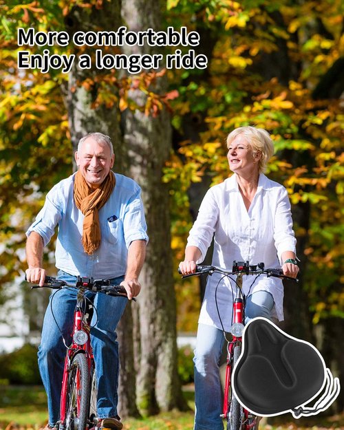MSDADA Gel Bike Seat Cover - Extra Soft Cushion for Men & Women | Wide Comfort Fit (11.41" x 10.24")