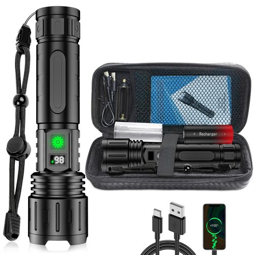 Banral LED Flashlights High Lumens Rechargeable, 5000mAh Super Bright Powerful Flashlight, Type-C, 5 Modes, Zoomable, IPX5 Waterproof High Powered Tactical Flash Light for Emergency Camping Hiking