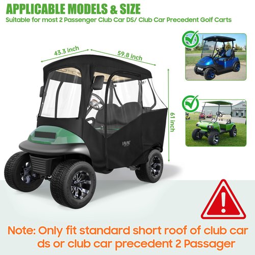 10L0L Golf Cart Driving Enclosures 2 Passenger for Club Car DS & Precedent, 4-Sided Clear Window and Oxford Cloth, Snow Golf Cart Rain Covers All Weather Waterproof Windproof