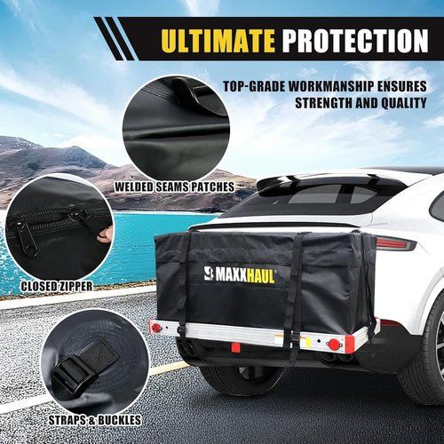 MaxxHaul 70209 Soft Shell Cargo Carrier Bag - Heavy Duty, Water Resistant, 47" x 20" x 20", Black with Straps