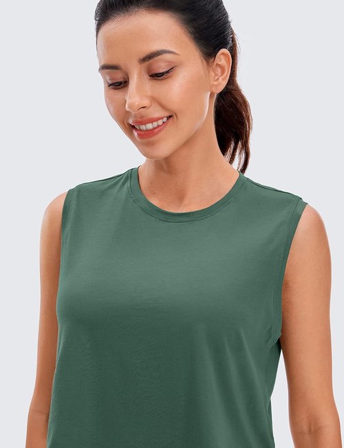 CRZ YOGA Pima Cotton Cropped Tank | Women's Sleeveless Athletic Workout Top - Loose Fit