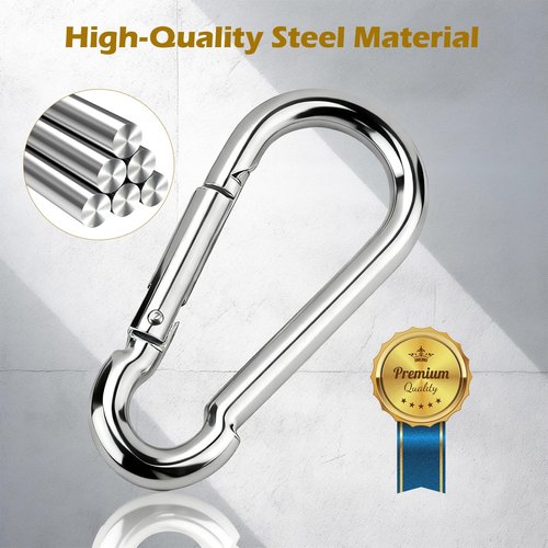 10 PCS Heavy Duty Carabiner Clips, 1360lbs 304 Stainless Steel Carabiners,3.16 inch D-Ring Snap Hook Keychain Spring Clips for Gym,Plant Hanging, Outdoor Camping, Hiking.