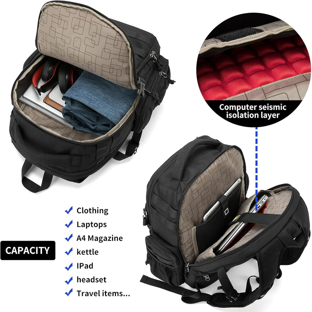 Wotony Tactical Backpack - Military-Grade Design for Men | Compact Black Assault Bag
