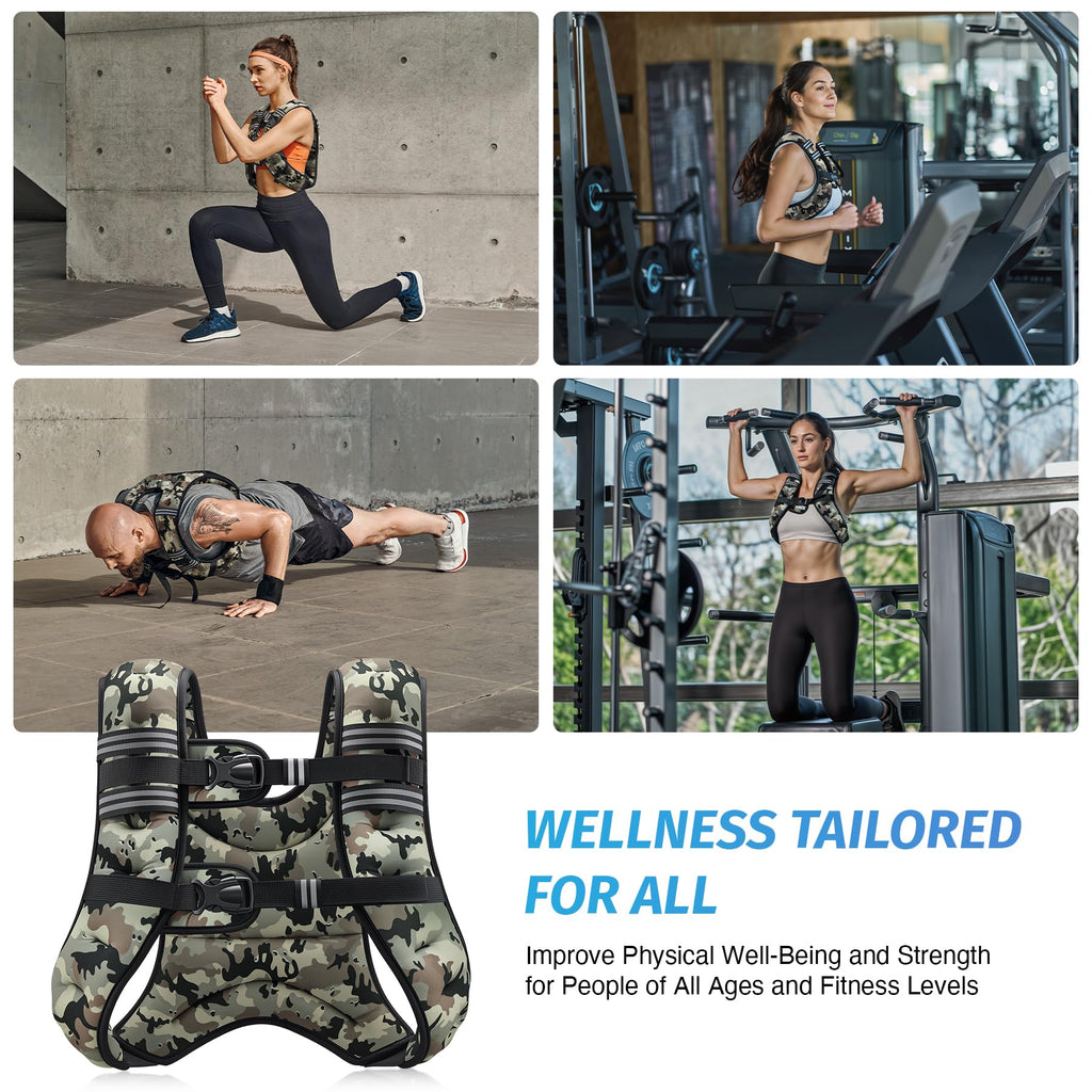 ZELUS Weighted Vest, 6lb/8lb/12lb/16lb/20lb/25lb/30lb Weight Vest for Men Women with Storage Pocket & Reflective Strips for Workout Strength Training Running Muscle Building, Desert Camo (25 lb)