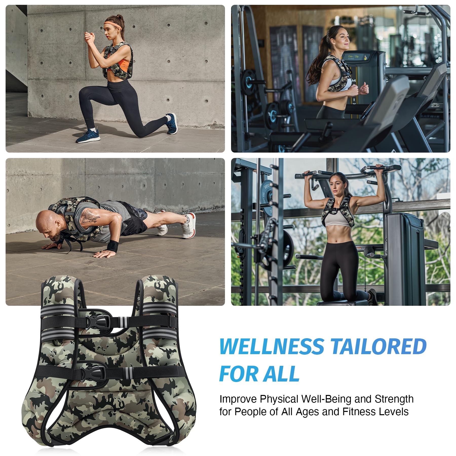 ZELUS Weighted Vest, 6lb/8lb/12lb/16lb/20lb/25lb/30lb Weight Vest for Men Women with Storage Pocket & Reflective Strips for Workout Strength Training Running Muscle Building, Desert Camo (25 lb)