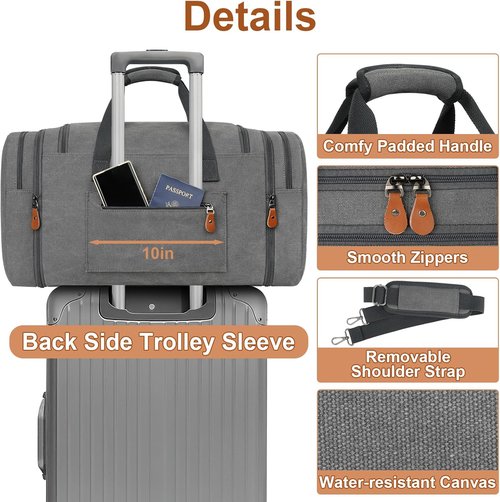 Canvas Men's Duffle Bag - Expandable 50L Travel Weekender with Toiletry Bag & Removable Shoulder Strap
