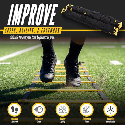 Agility Ladder 2 Pack - Speed Training Ladder Set with Ground Stakes for Football & Soccer - Includes Carrying Bag