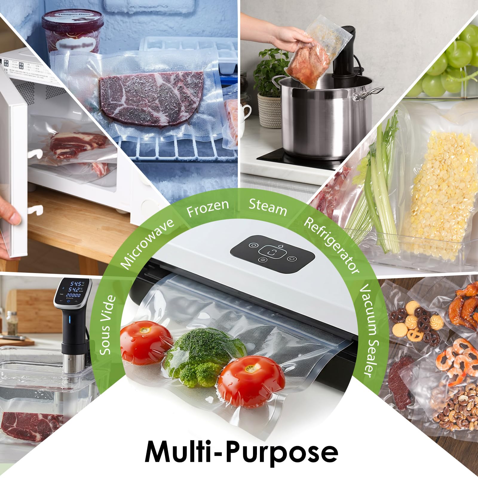 Moretoes 300pcs Vacuum Sealer Bags, 100 Gallon 11" x 16" and 100 Quart 8" x 12" and 100 Pint 6" x 10", BPA Free, Pre-cut Commercial Grade Vac Seal Meal Bags for Food Saver Storage, Meal Prep
