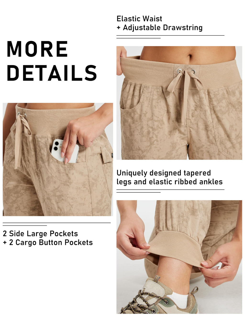 MoFiz Hiking Cargo Pants for Women with Pockets Lightweight Quick Dry Athletic Outdoor Summer Travel Casual Joggers Sweatpants Camouflage Khaki XS