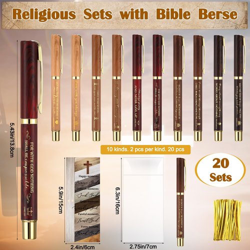 Spakon 50 Sets Christian Gifts for Men Religious Baptism Church Inspirational Bible Verse Engraved Compass Bamboo Pen Bookmark Christmas Christian Gifts for Pastor Father Sunday School (Natural)