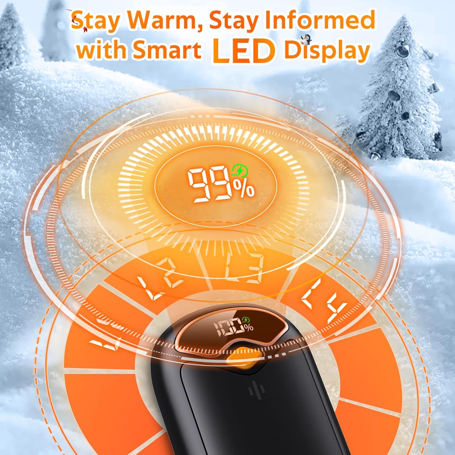Skiennix Rechargeable Hand Warmers - Magnetic Electric 2-Pack with LED Display & 4 Heating Settings | Portable Heater for Golf, Hunting, Camping Essentials