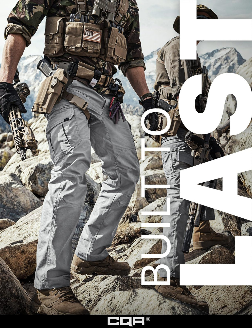 CQR Men's Tactical Pants, Water Resistant Ripstop Cargo Pants, Lightweight EDC Work Hiking Pants, Outdoor Apparel, Raider Stone, 44W x 32L