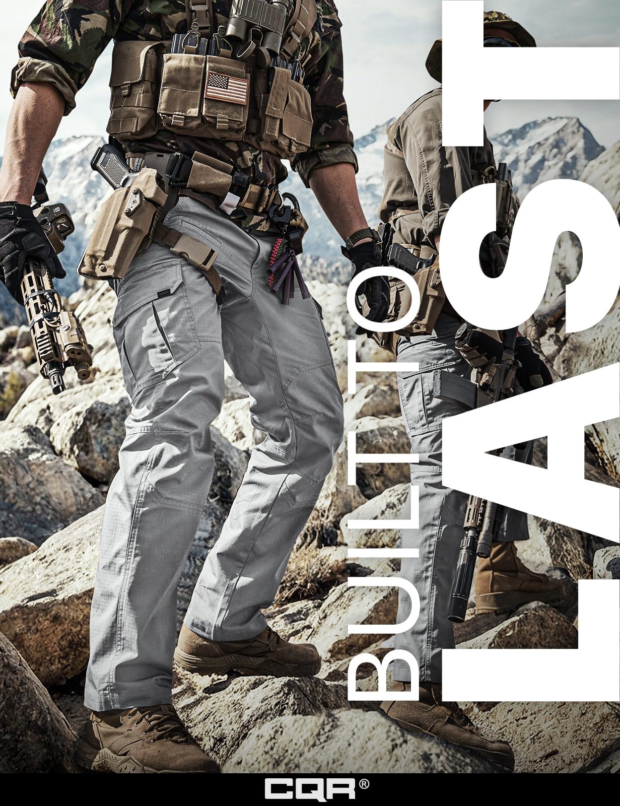 CQR Men's Tactical Pants, Water Resistant Ripstop Cargo Pants, Lightweight EDC Work Hiking Pants, Outdoor Apparel, Raider Stone, 44W x 32L