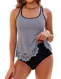 Striped X-Large Blooming Jelly Tummy Control Tankini 2-Piece Swimsuit