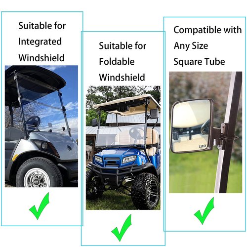10L0L Golf Cart Mirror, Side Rear View Mirror Fits for Yamaha EZGO Club Car Golf Cart and Others Drilling Required or No-drilling Required Hardware Include