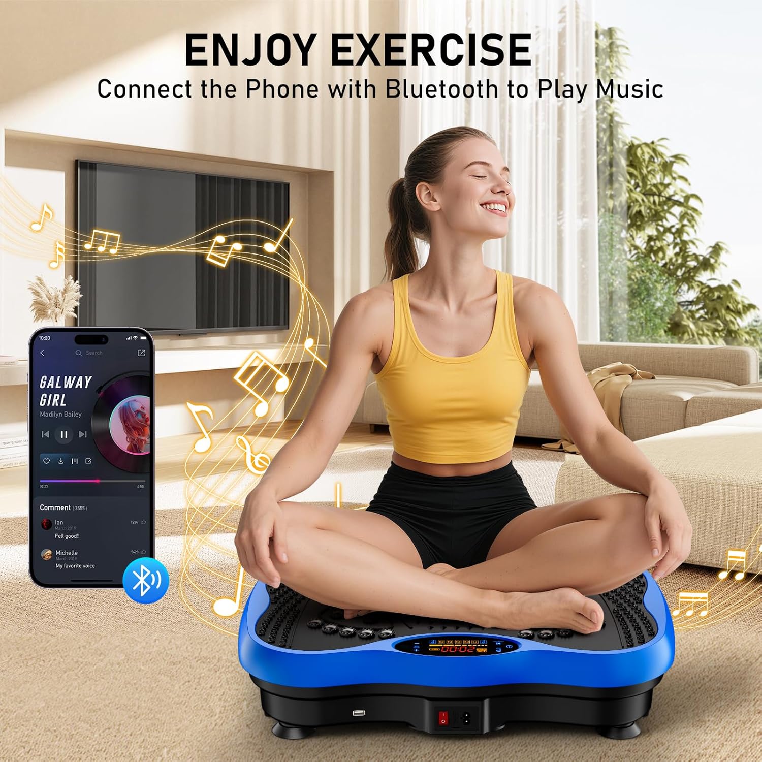 Skiennix Vibration Plate Exercise Machine - 130 Levels for Full Body Workout & Weight Loss | 450 Lbs Capacity with Bluetooth & Resistance Bands