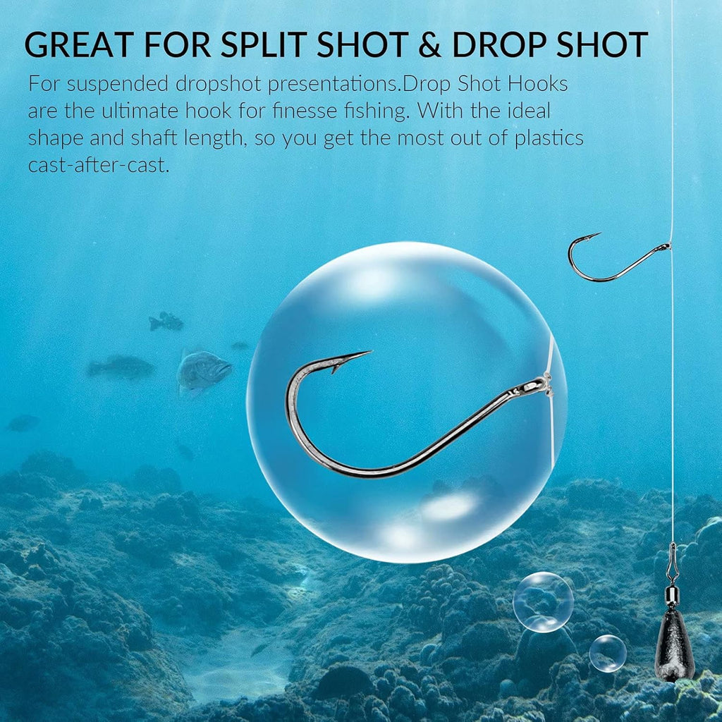Thkfish Fishing Hooks - Drop Shot & Wacky Worm - Offset Circle Hooks in Sizes #1 to 2/0 - 50/100 Pcs Box