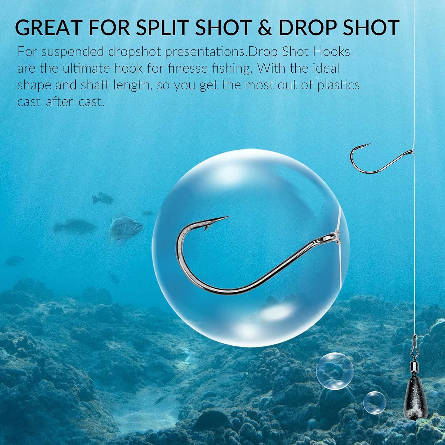 Thkfish Fishing Hooks - Drop Shot & Wacky Worm - Offset Circle Hooks in Sizes #1 to 2/0 - 50/100 Pcs Box