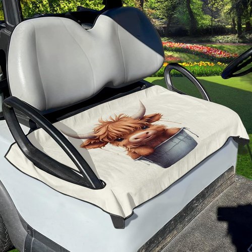 FUIBENG Golf Cart Seat Covers, Golf Cart Seat Towel Blanket for All EZGO, Yamaha, Club Cars, Icon and More Cart Front Seat, Highland Cattle Baby