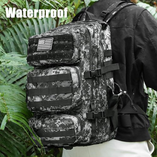 Military Tactical Backpack - 25L Molle Assault Pack | Water-Resistant Heavy-Duty Rucksack - Black Digital Camo