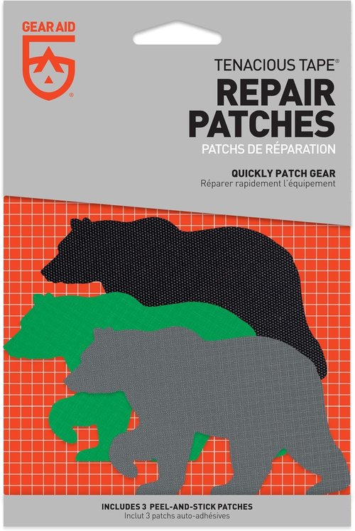 GEAR AID Tenacious Tape Repair Patches - Peel-and-Stick Nylon Patches for Jackets, Tents & Gear | 3 Patches, Bear Design
