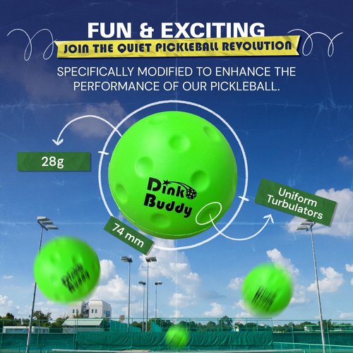Dink Buddy - Standard Kelso Pickleball, PU Foam Pickleball Balls for Reduced Noise, Enhances Hand-Eye Coordination, Indoor & Outdoor Use, 3-Pack 74-mm Lime Green Balls