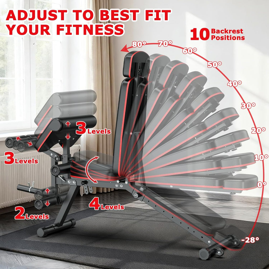 XDDIAS Adjustable Weight Bench - 900LBS Capacity with Leg Extension & Curl | Home Gym Full Body Workout