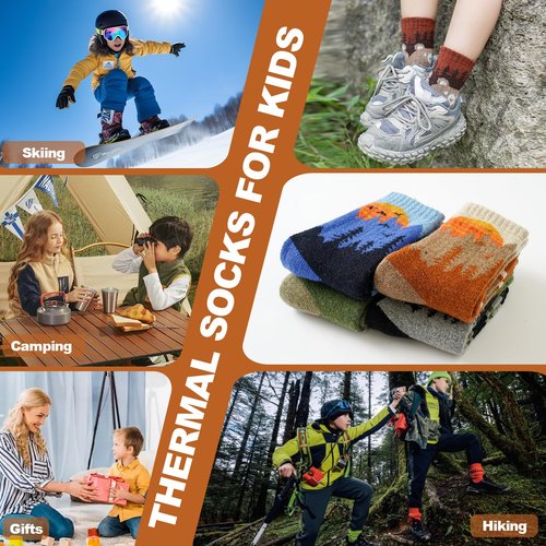 BISOUSOX Kids Wool Socks Boys Socks 10-12 Years Old Soccer Youth Girls 6-8 Thermal Hiking Skiing Boot Crew Cushion Sock