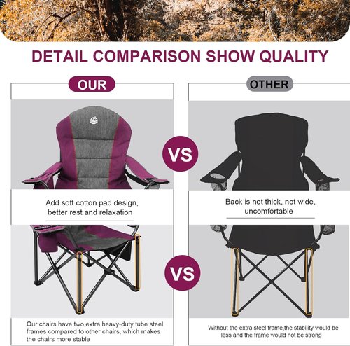 Northroad Oversized Camping Chair - Heavy Duty Folding Chair with Cup Holder & Cooler Bag | Supports 350 LBS (Purple)