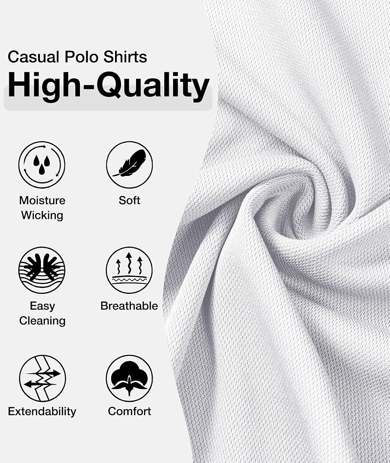 Mens Polo Shirt Short Sleeve with Pocket – Classic Collared Golf Style, White, Medium