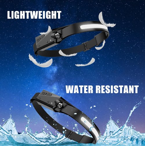 Grip XPE LED Headband Light - 220 Lumens - 5 Modes - 180 Degrees - Motion Sensor Activated - Water Resistant - Running, Camping, Hiking, Auto