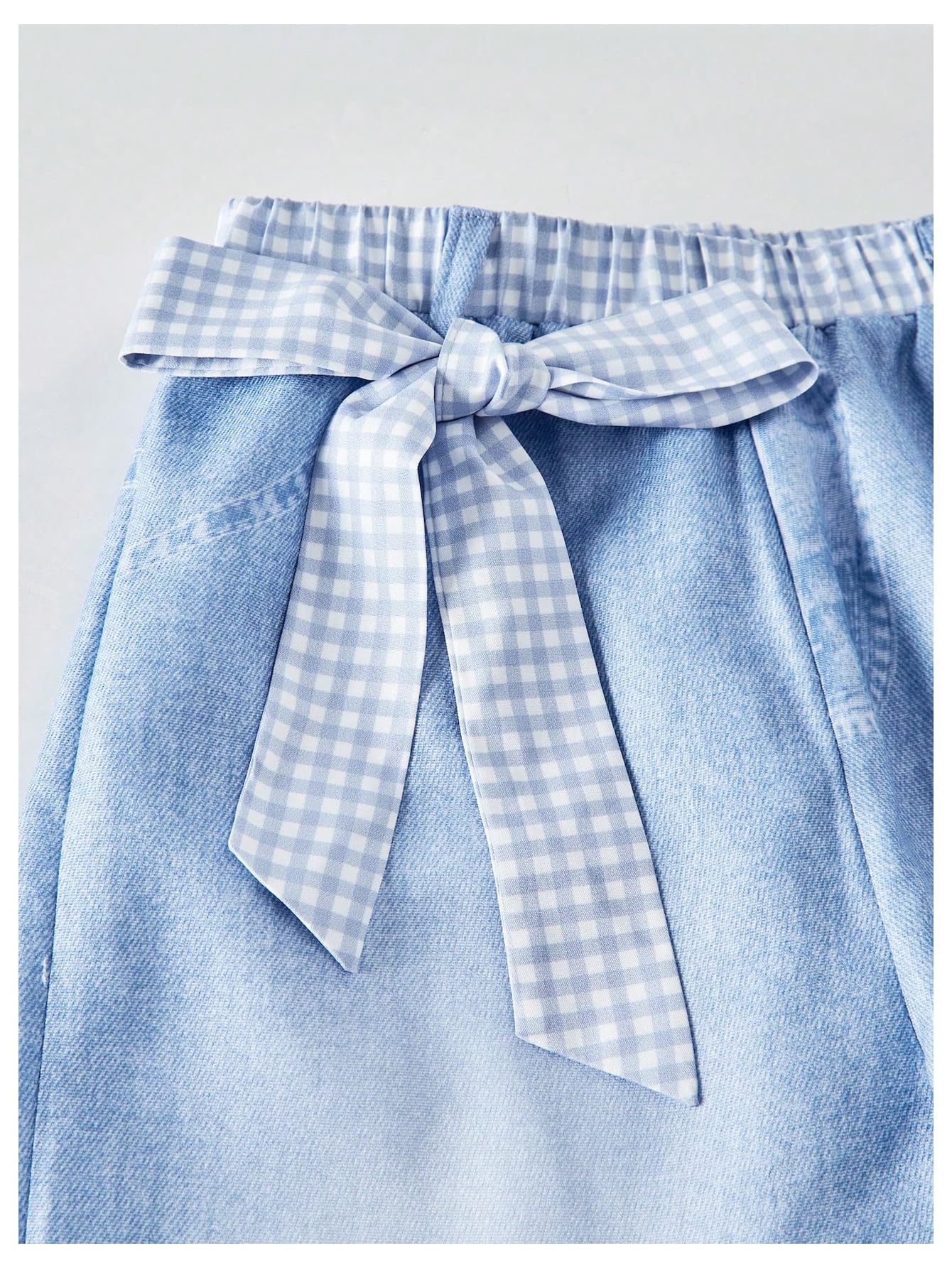 OYOANGLE Girl's Elastic Waist Baggy Pants Cute Bow Loose Wide Leg Palazzo Trousers Blue 8Y