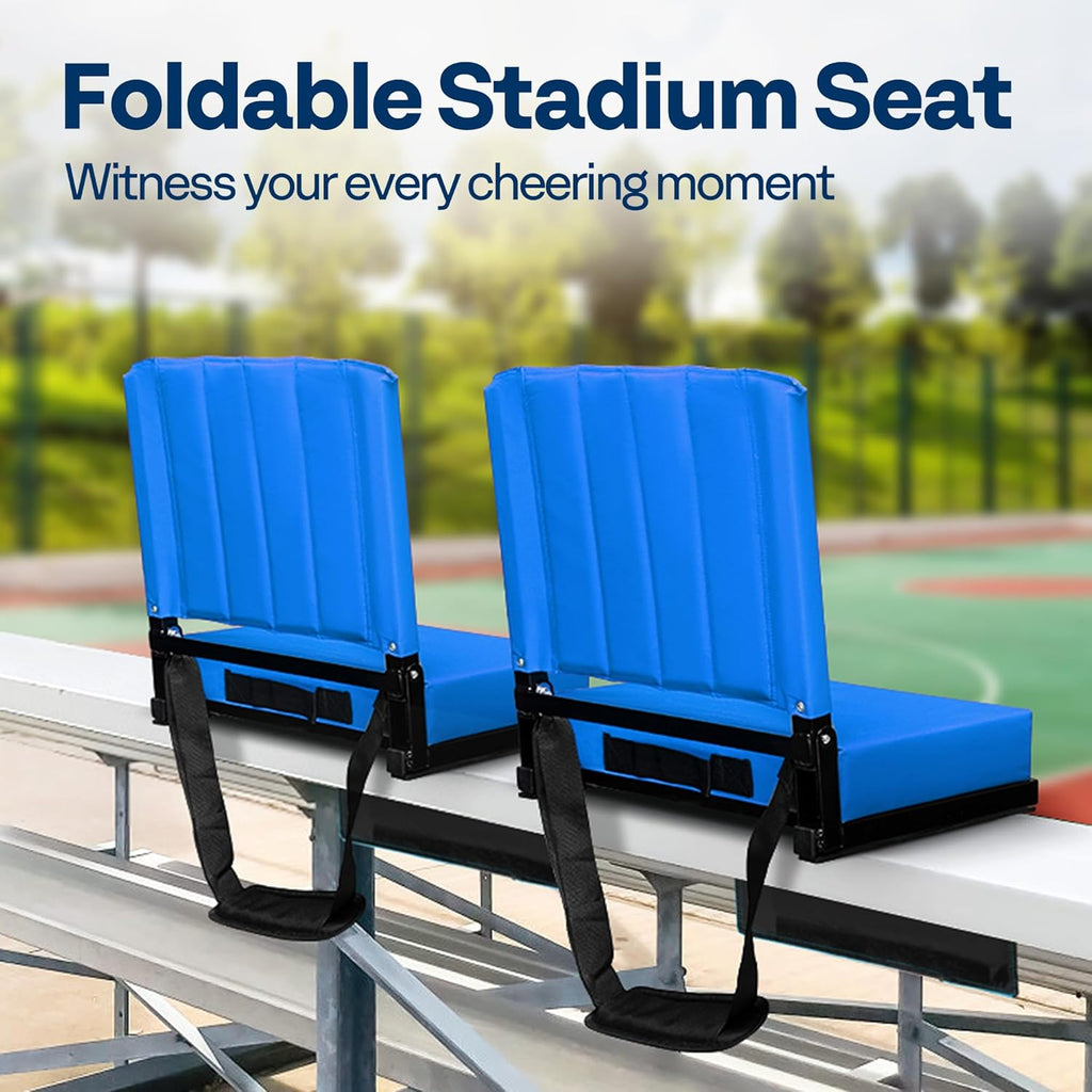 VIVOHOME Stadium Seats - Portable Bleacher Chairs with Back Support & Cup Holder | Blue, 2-Pack