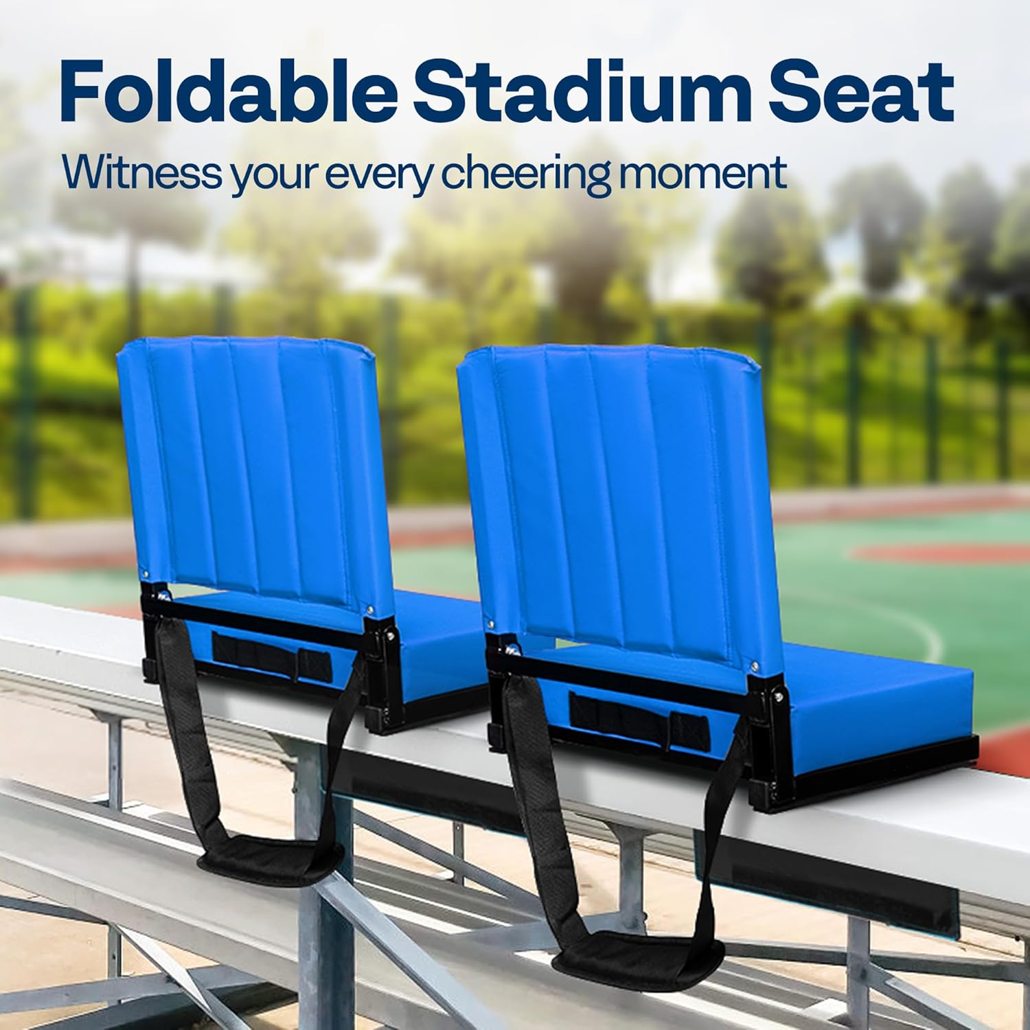 VIVOHOME Stadium Seats - Portable Bleacher Chairs with Back Support & Cup Holder | Blue, 2-Pack