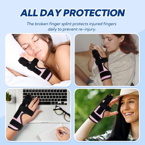 YiYame Pinky Finger Splint, Trigger Finger Splint Pinky Right & Left Hand, Ulnar Gutter Splint, Metacarpal Finger Splint Hand Brace for Boxer Finger, Dupuytren's Contracture, Arthritis, Pink, M