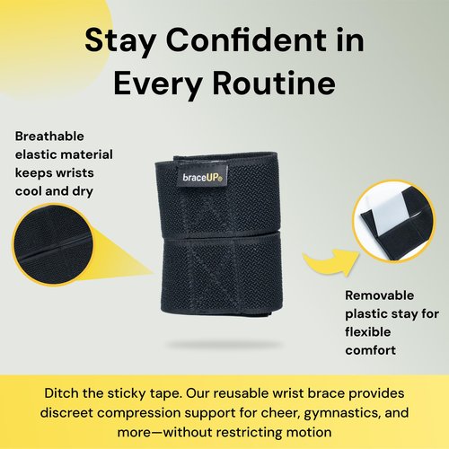 BraceUP Cheer Wrist Braces – Gymnastics & Cheerleading Wrist Support Wraps for Kids and Teens, Lightweight, Low-Profile Design, 2-Pack