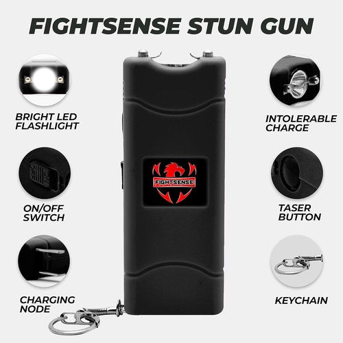 FIGHTSENSE Super Heavy Duty Keychain Stun Gun - Rechargeable Self-Defense Device with Flashlight & Nylon Holster
