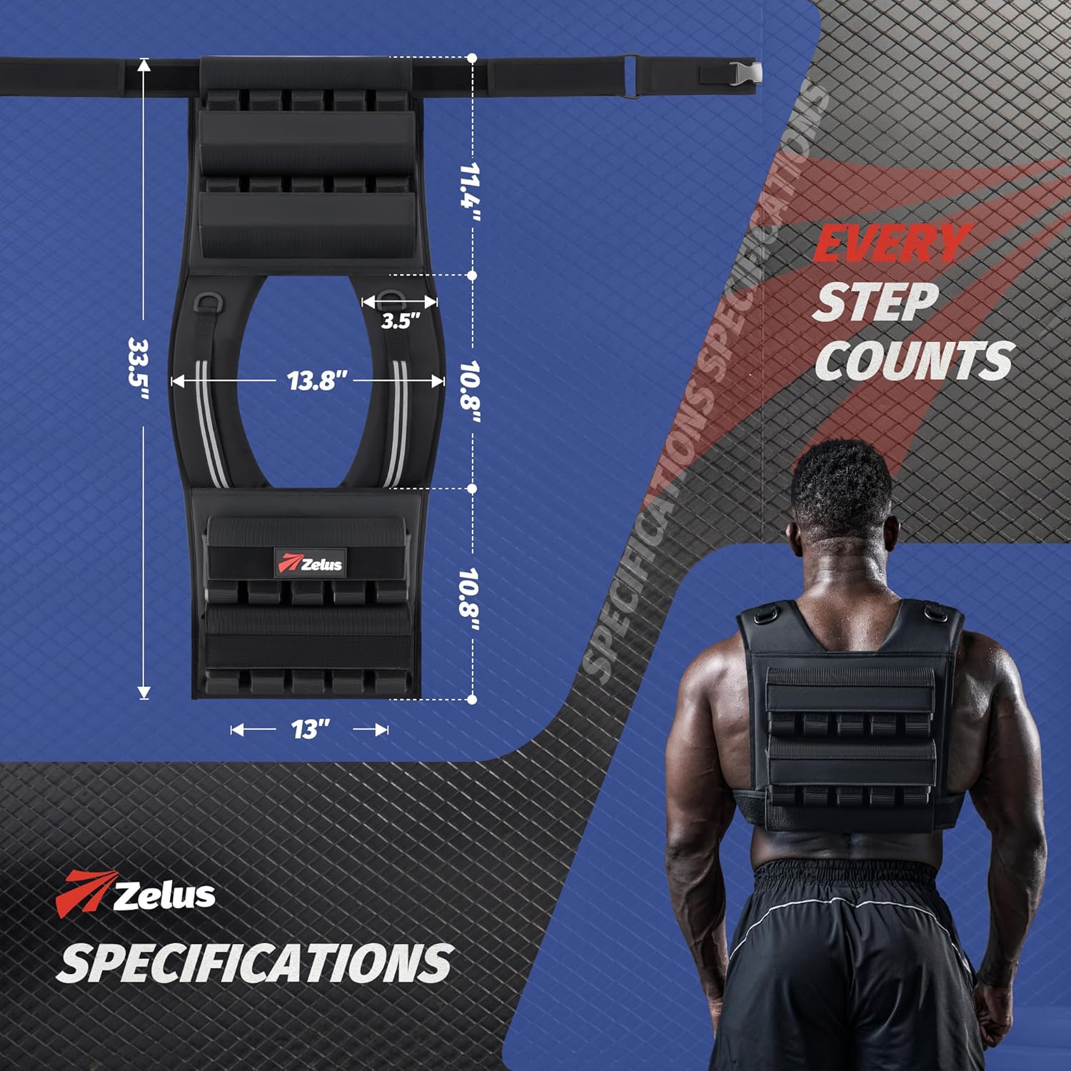 ZELUS Weighted Vest for Men - Adjustable 23/36/45 lb. with Reflective Strips for Strength Training