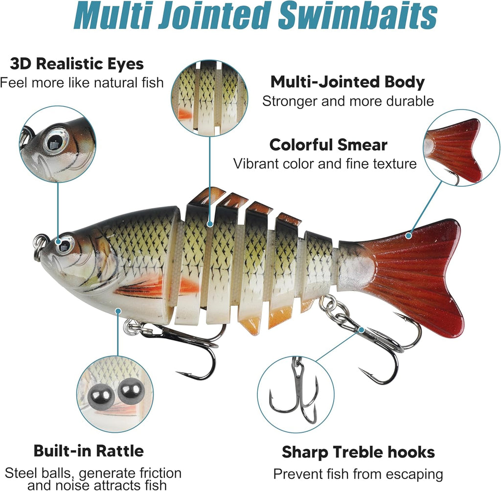 Skiennix Fishing Lures - 5pcs Segmented Multi-Jointed Swimbaits for Bass & Trout | Slow Sinking Bionic Hard Bait