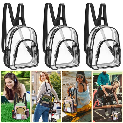 TKSDWBLTY 3Pcs Clear Backpack for Stadium Events,10x12x4 Inches Small Clear Backpack for Concert,Transparent Bag for Soccer Match Tennis Match,Festival Sports Outdoor Festival Essentials-Black