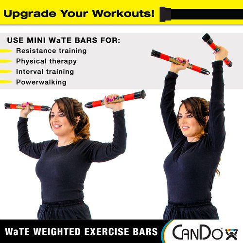 CanDo Mini WaTE Bars -2 Piece Set, 2lb Green, Total Body Workout Weighted Exercise Bar for Strength Training, Toning, and Physical Therapy