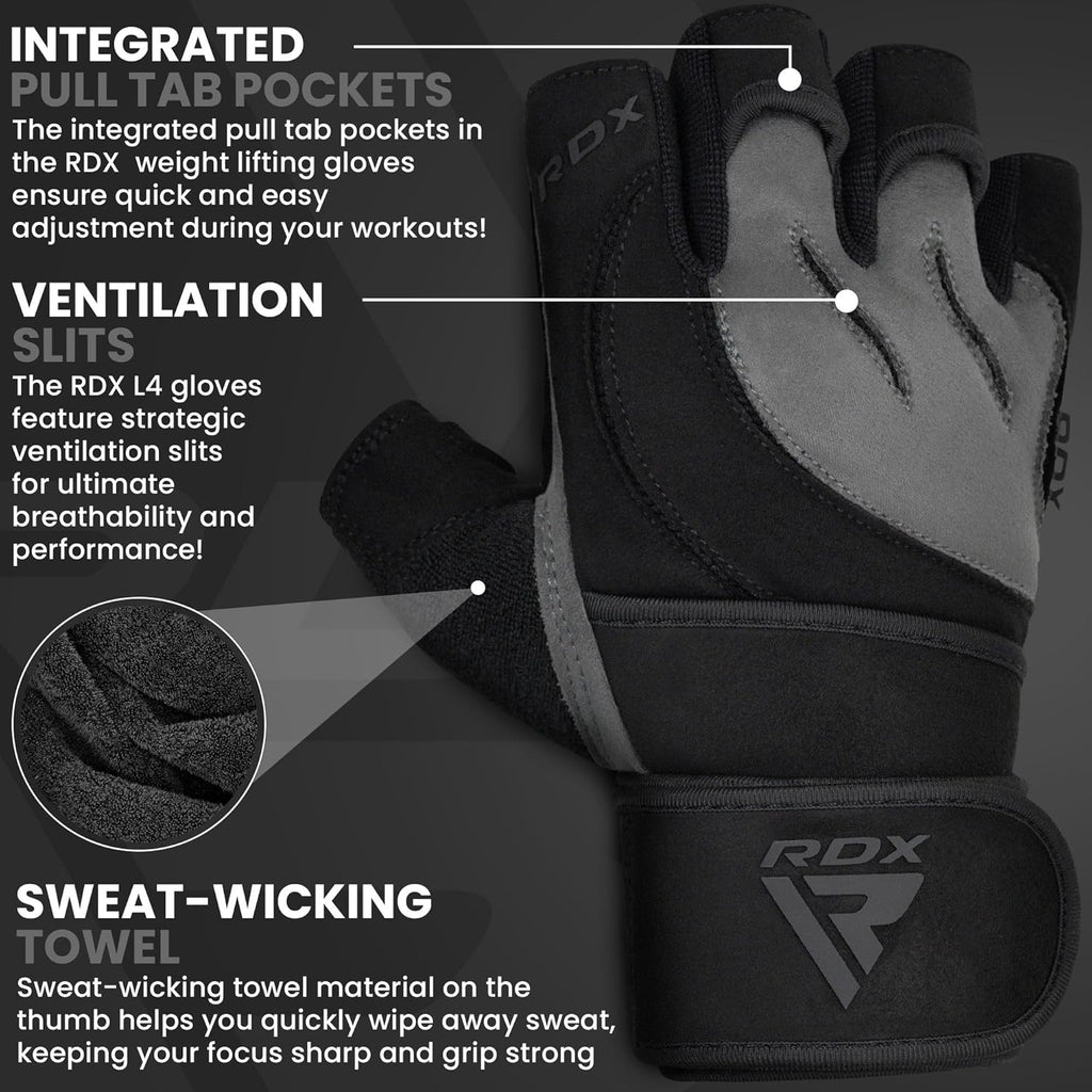 RDX Weight Lifting Gloves - Anti-Slip Padded Palm & Wrist Support | 50 CM Straps for Powerlifting & Bodybuilding