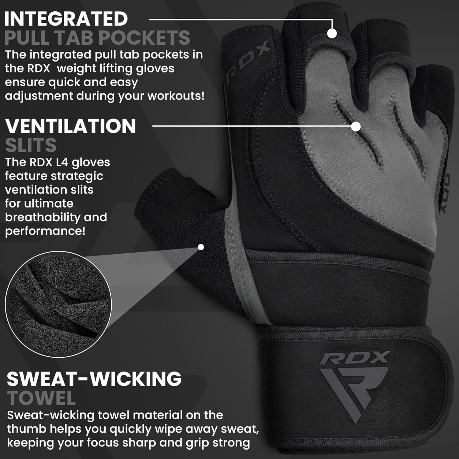 RDX Weight Lifting Gloves - Anti-Slip Padded Palm & Wrist Support | 50 CM Straps for Powerlifting & Bodybuilding