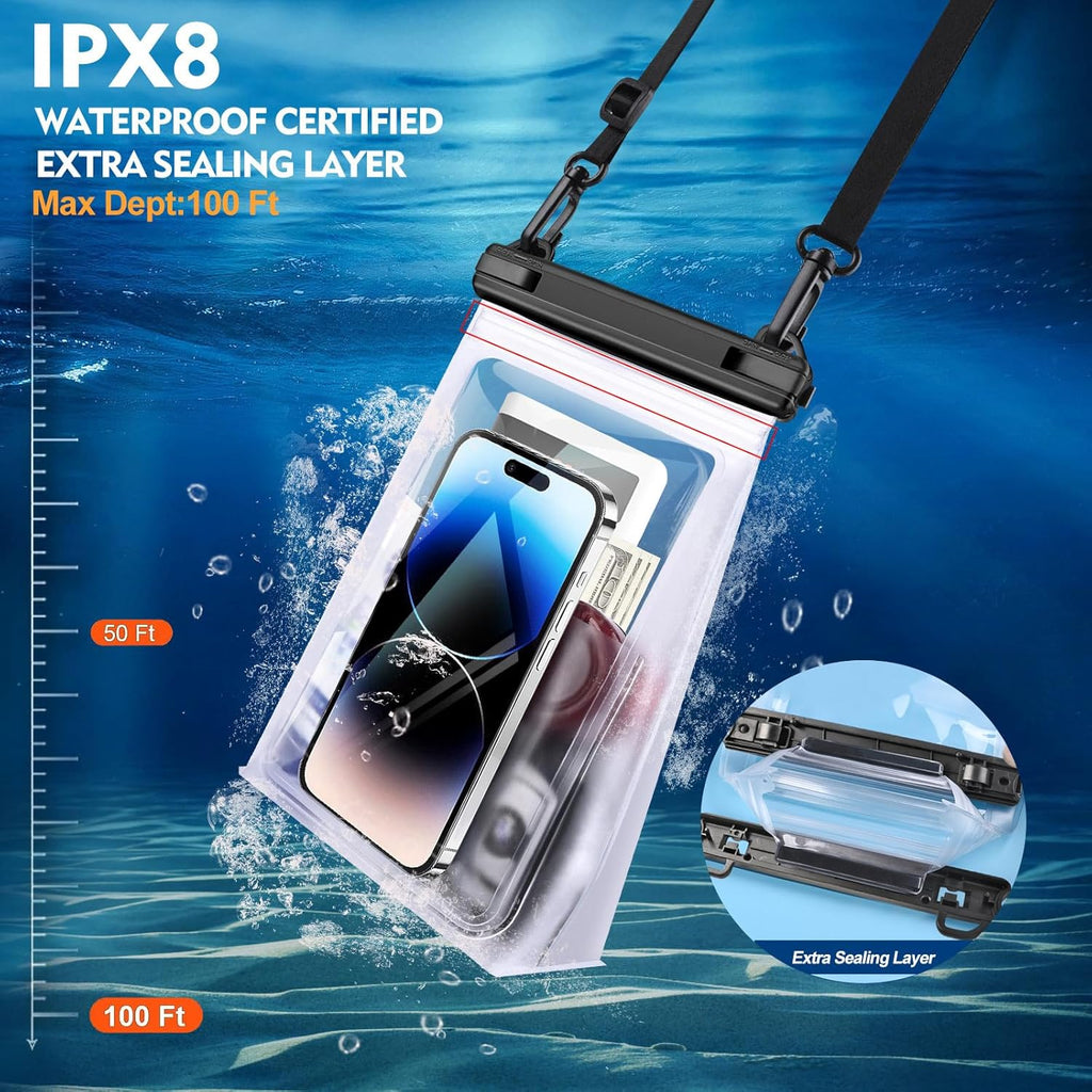 PEDVSTY Waterproof Phone Pouch - Large Dry Bag with Sealing Strip for iPhone & Galaxy Devices | White